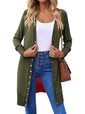 Women's Army Green Button Down Long Sleeve Lightweight Casual Cardigan Sweaters